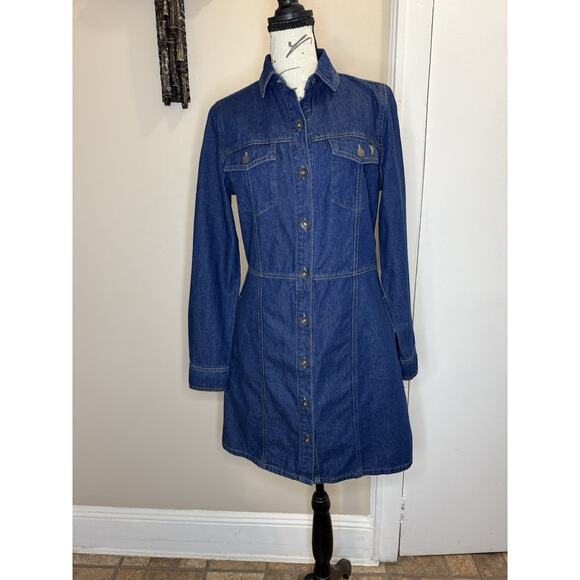 Frye Dresses & Skirts - NWOT Frye Denim Shirtdress Dark Indigo Long Sleeve Size XS